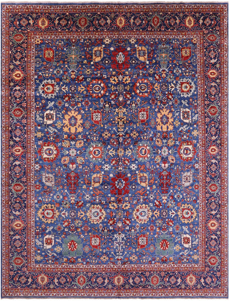 Blue Persian Fine Serapi Hand Knotted Wool Rug - 11' 9" X 14' 9" - Golden Nile