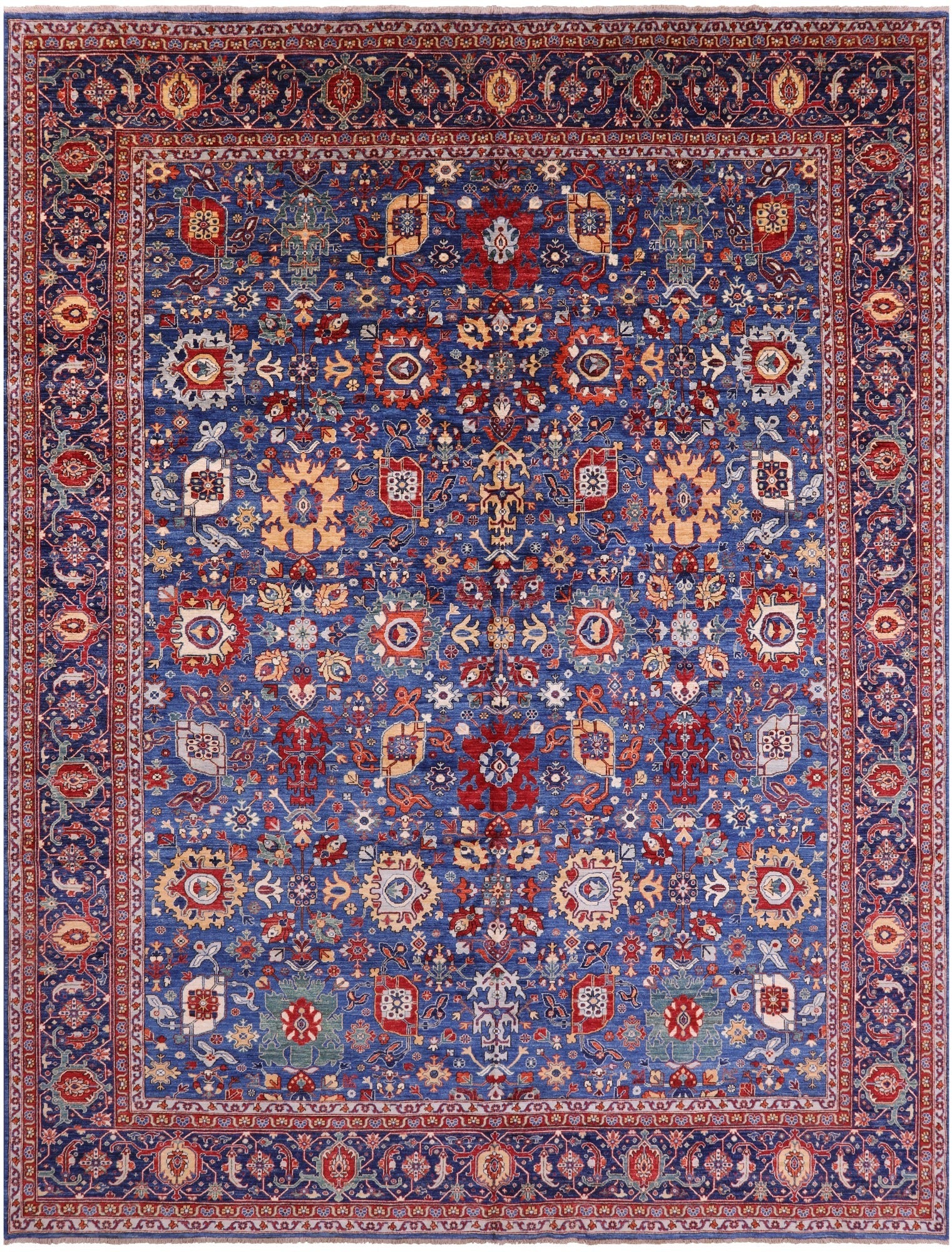 Blue Persian Fine Serapi Hand Knotted Wool Rug - 11' 9" X 14' 9" - Golden Nile