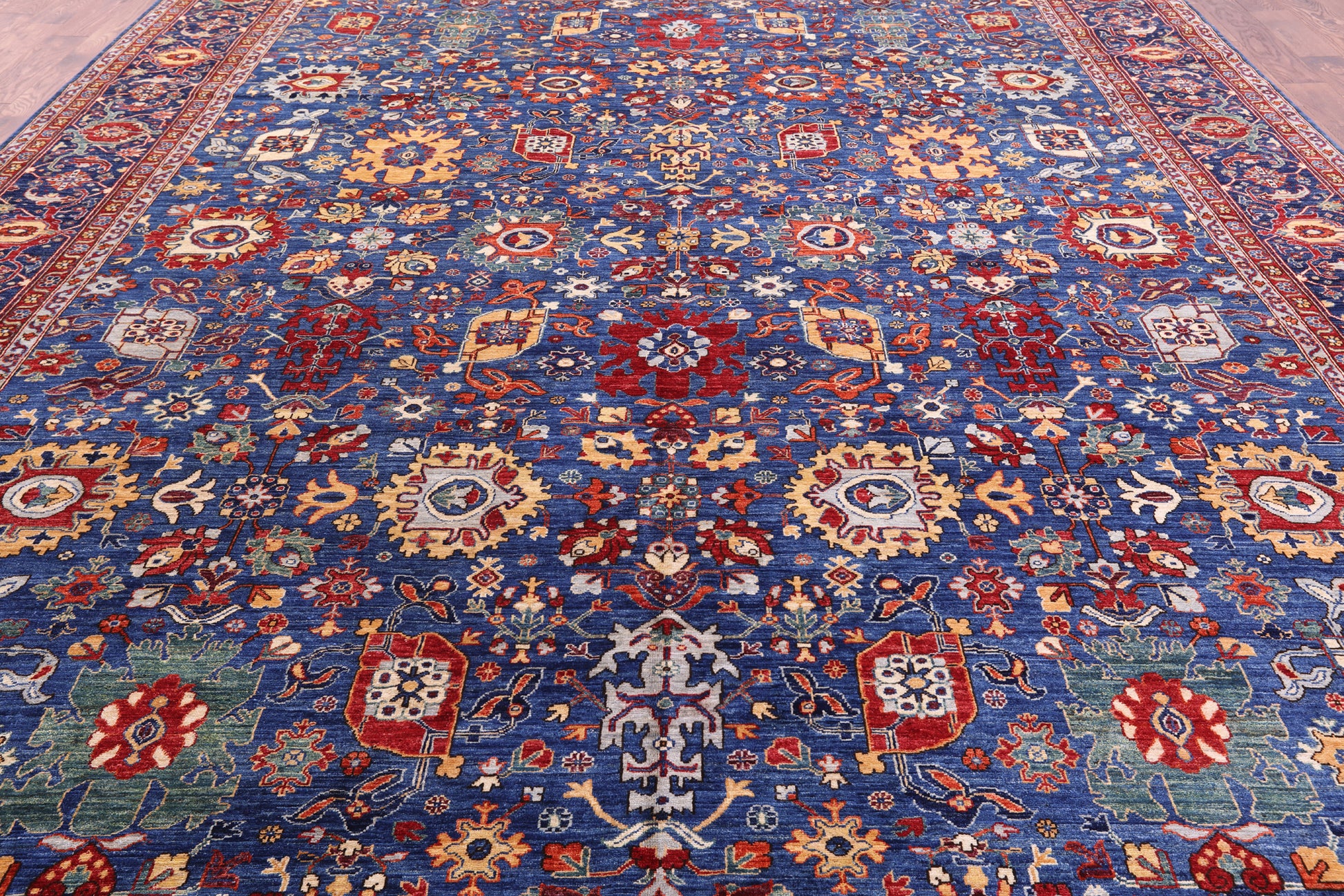 Blue Persian Fine Serapi Hand Knotted Wool Rug - 11' 9" X 14' 9" - Golden Nile