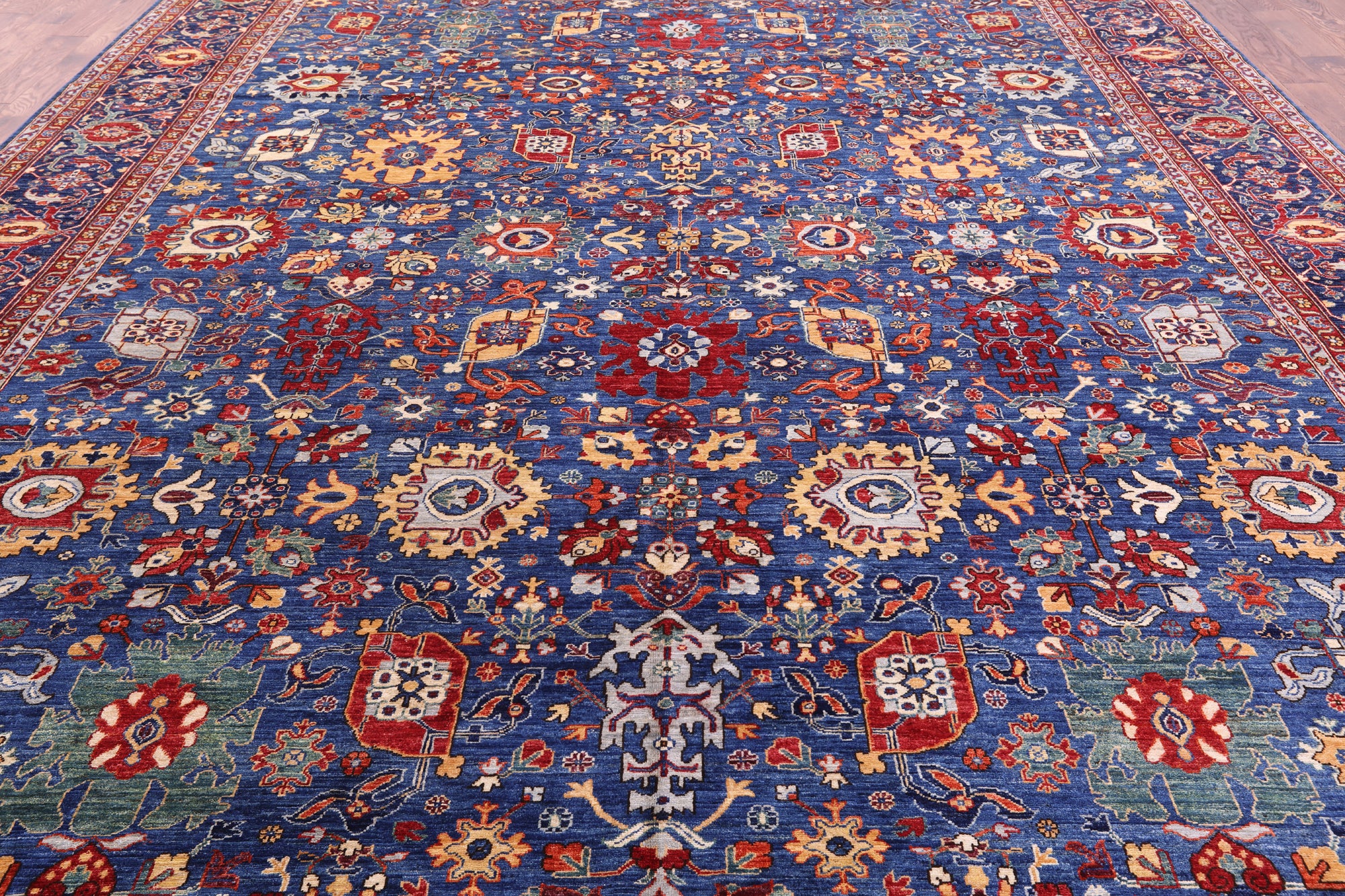 Blue Persian Fine Serapi Hand Knotted Wool Rug - 11' 9" X 14' 9" - Golden Nile