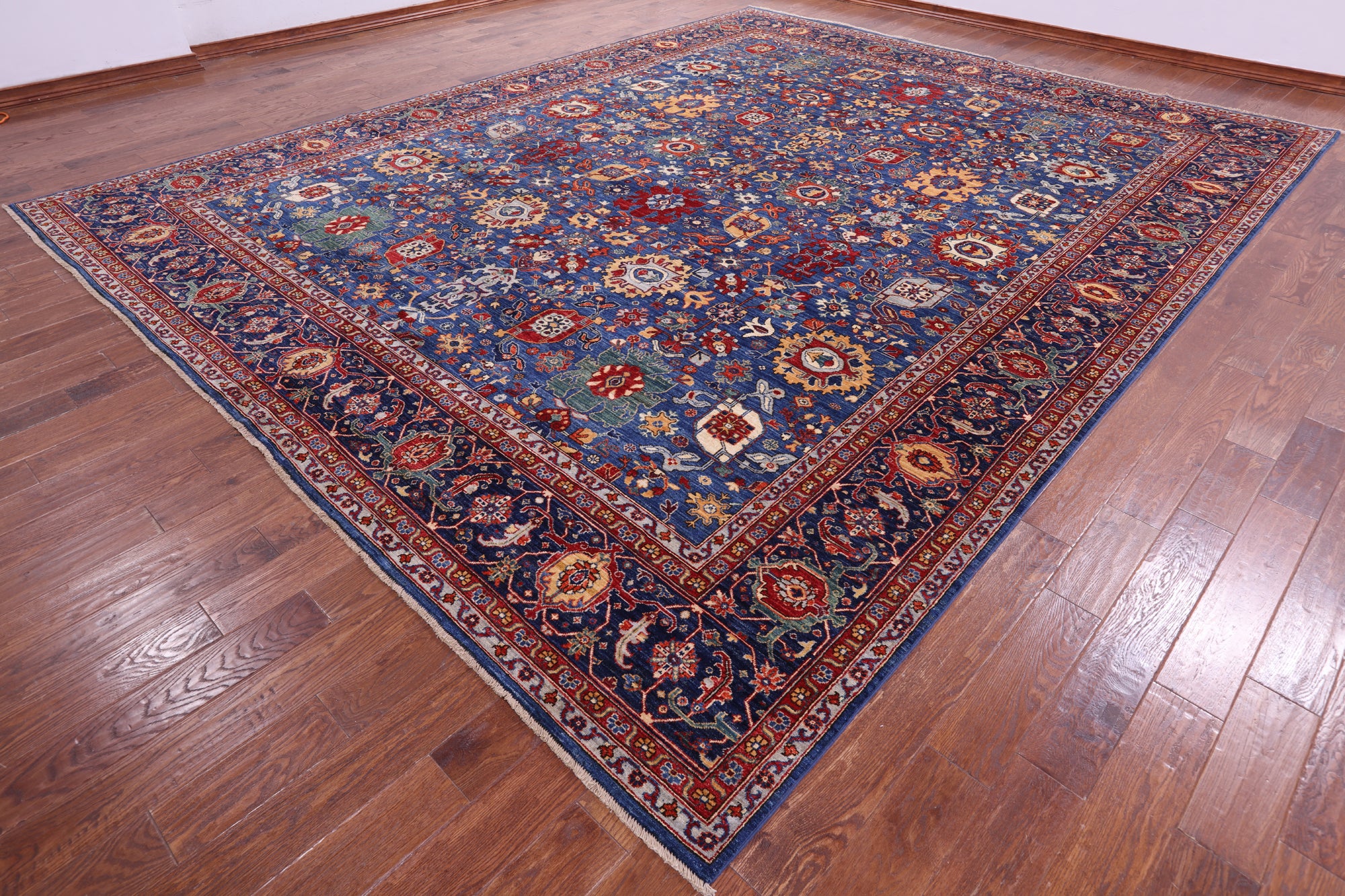 Blue Persian Fine Serapi Hand Knotted Wool Rug - 11' 9" X 14' 9" - Golden Nile