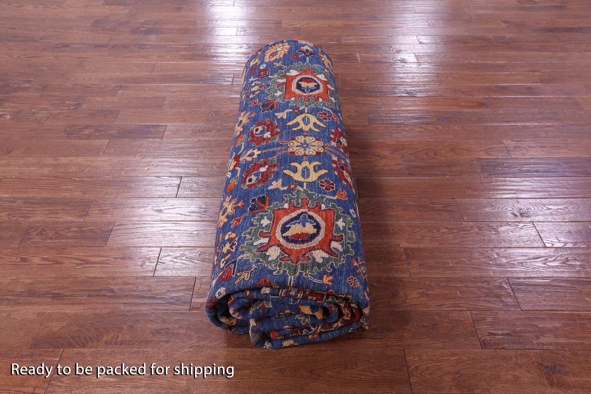 Blue Persian Fine Serapi Hand Knotted Wool Rug - 11' 9" X 14' 9" - Golden Nile