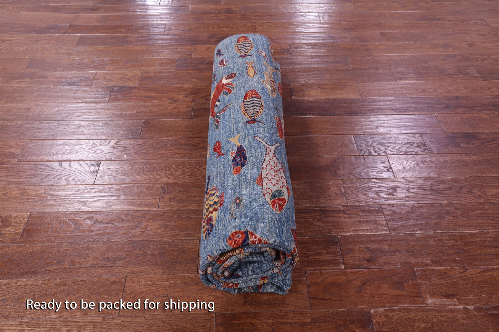 Blue Fish Design Persian Gabbeh Hand Knotted Wool Rug - 8' 0" X 9' 8" - Golden Nile