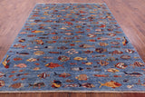 Blue Fish Design Persian Gabbeh Hand Knotted Wool Rug - 8' 0" X 9' 8" - Golden Nile