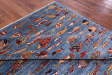 Blue Fish Design Persian Gabbeh Hand Knotted Wool Rug - 8' 0" X 9' 8" - Golden Nile