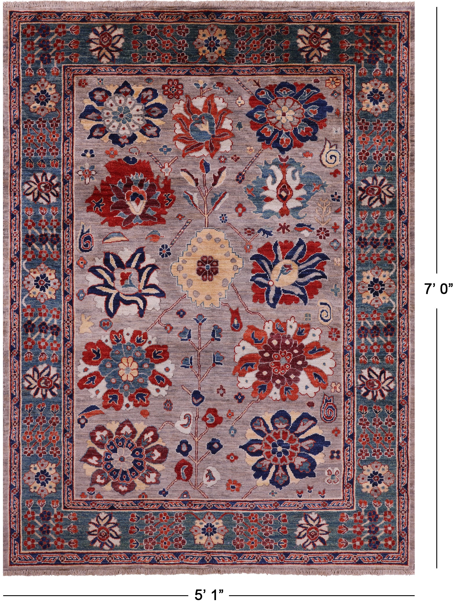Persian Fine Serapi Hand Knotted Wool Rug - 5' 1" X 7' 0" - Golden Nile