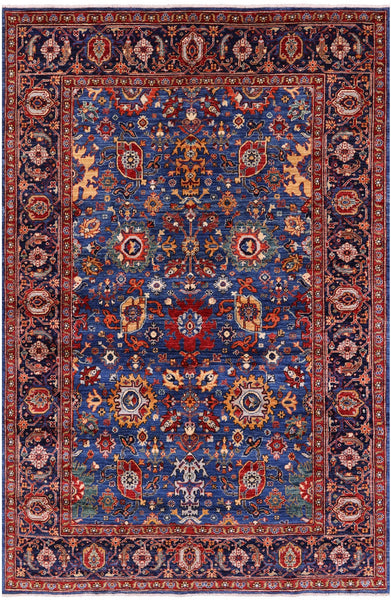 Blue Persian Fine Serapi Handmade Wool Rug - 5' 7" X 8' 4" - Golden Nile