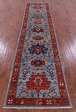 Blue Persian Fine Serapi Hand Knotted Wool Runner Rug - 2' 9" X 12' 0" - Golden Nile