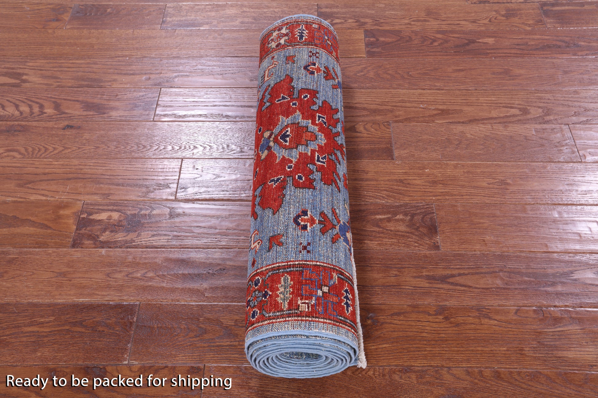 Blue Persian Fine Serapi Hand Knotted Wool Runner Rug - 2' 9" X 12' 0" - Golden Nile