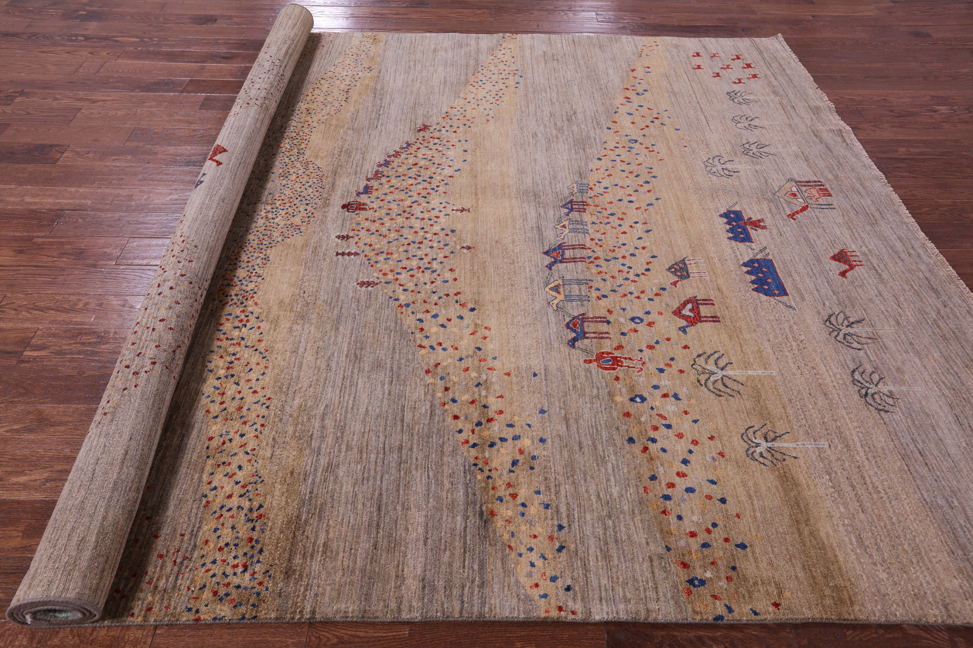 Tribal Persian Gabbeh Hand Knotted Wool Rug - 8' 8" X 11' 9" - Golden Nile