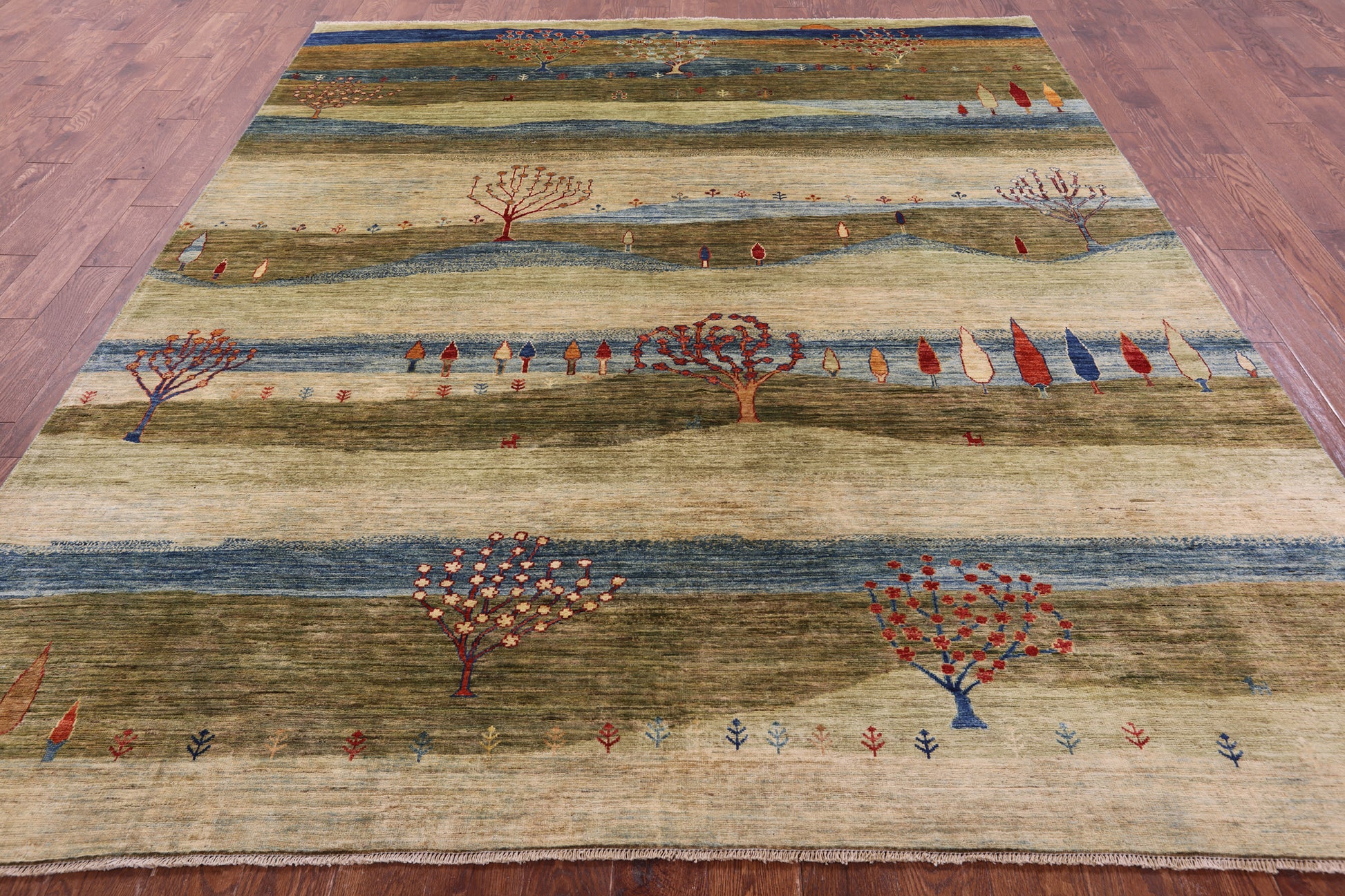 Tribal Persian Gabbeh Hand Knotted Wool Rug - 8' 4" X 9' 9" - Golden Nile