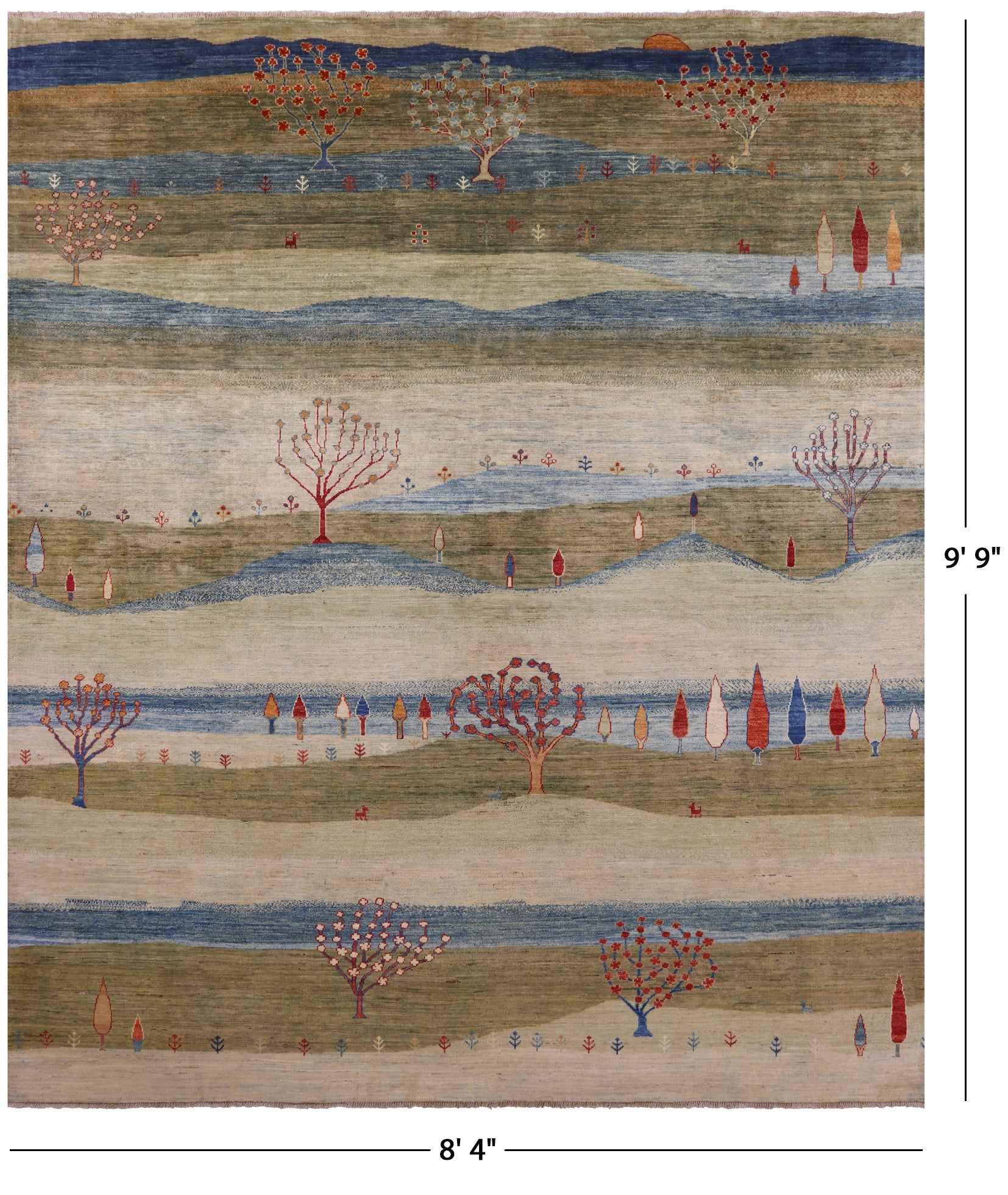Tribal Persian Gabbeh Hand Knotted Wool Rug - 8' 4" X 9' 9" - Golden Nile