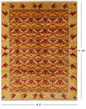 Red William Morris Hand Knotted Wool Area Rug - 9' 3" X 11' 10" - Golden Nile