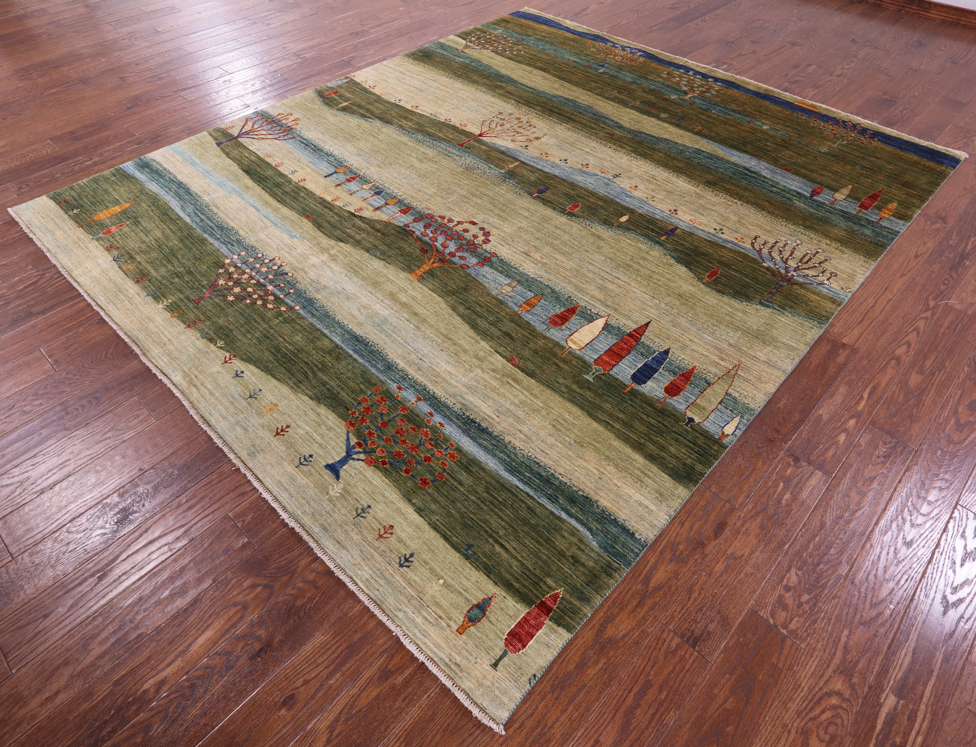 Tribal Persian Gabbeh Hand Knotted Wool Rug - 8' 3" X 9' 9" - Golden Nile