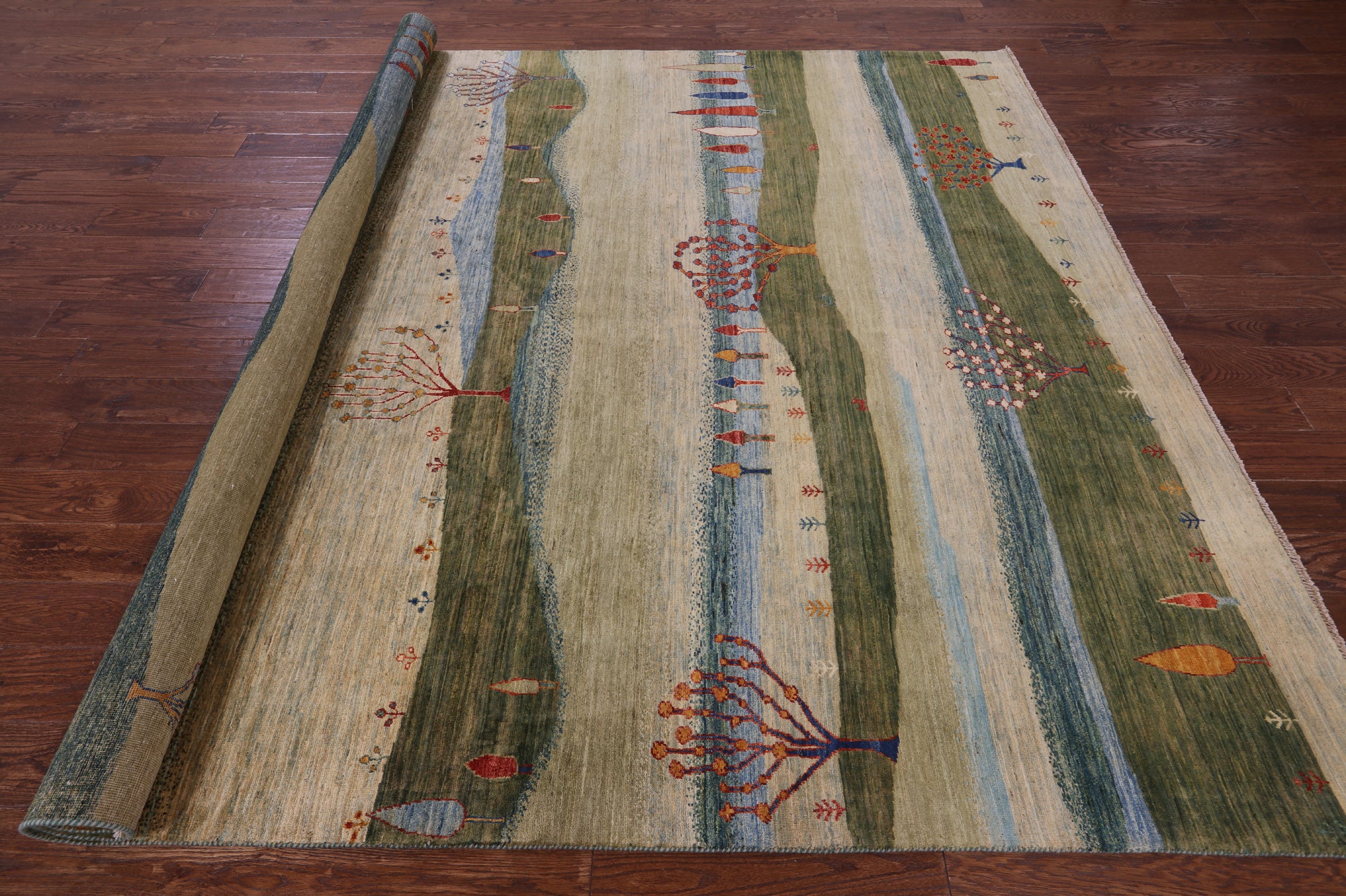 Tribal Persian Gabbeh Hand Knotted Wool Rug - 8' 3" X 9' 9" - Golden Nile