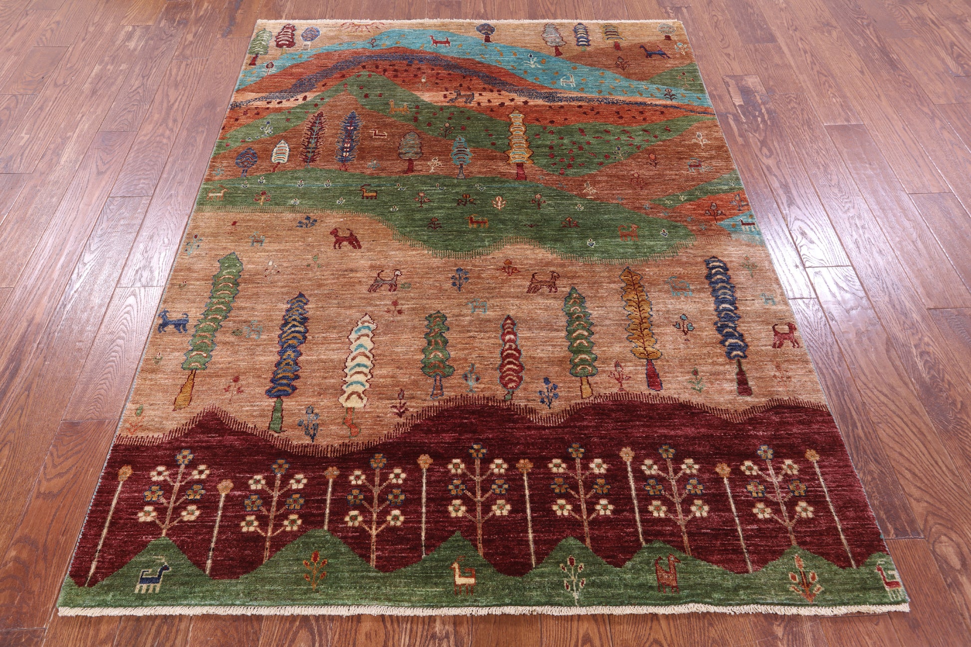 Tribal Persian Gabbeh Hand Knotted Wool Rug - 5' 2" X 6' 9" - Golden Nile