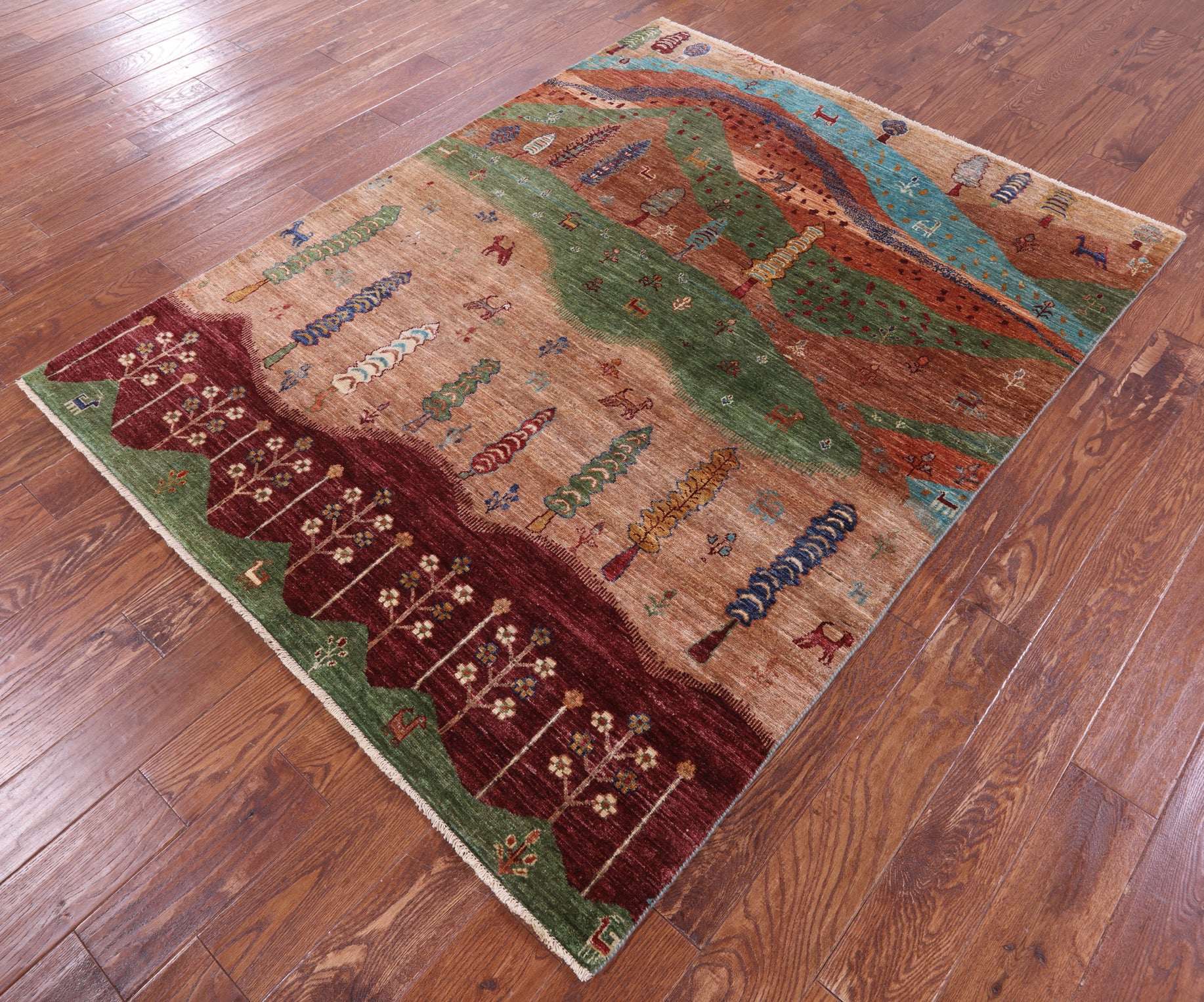 Tribal Persian Gabbeh Hand Knotted Wool Rug - 5' 2" X 6' 9" - Golden Nile