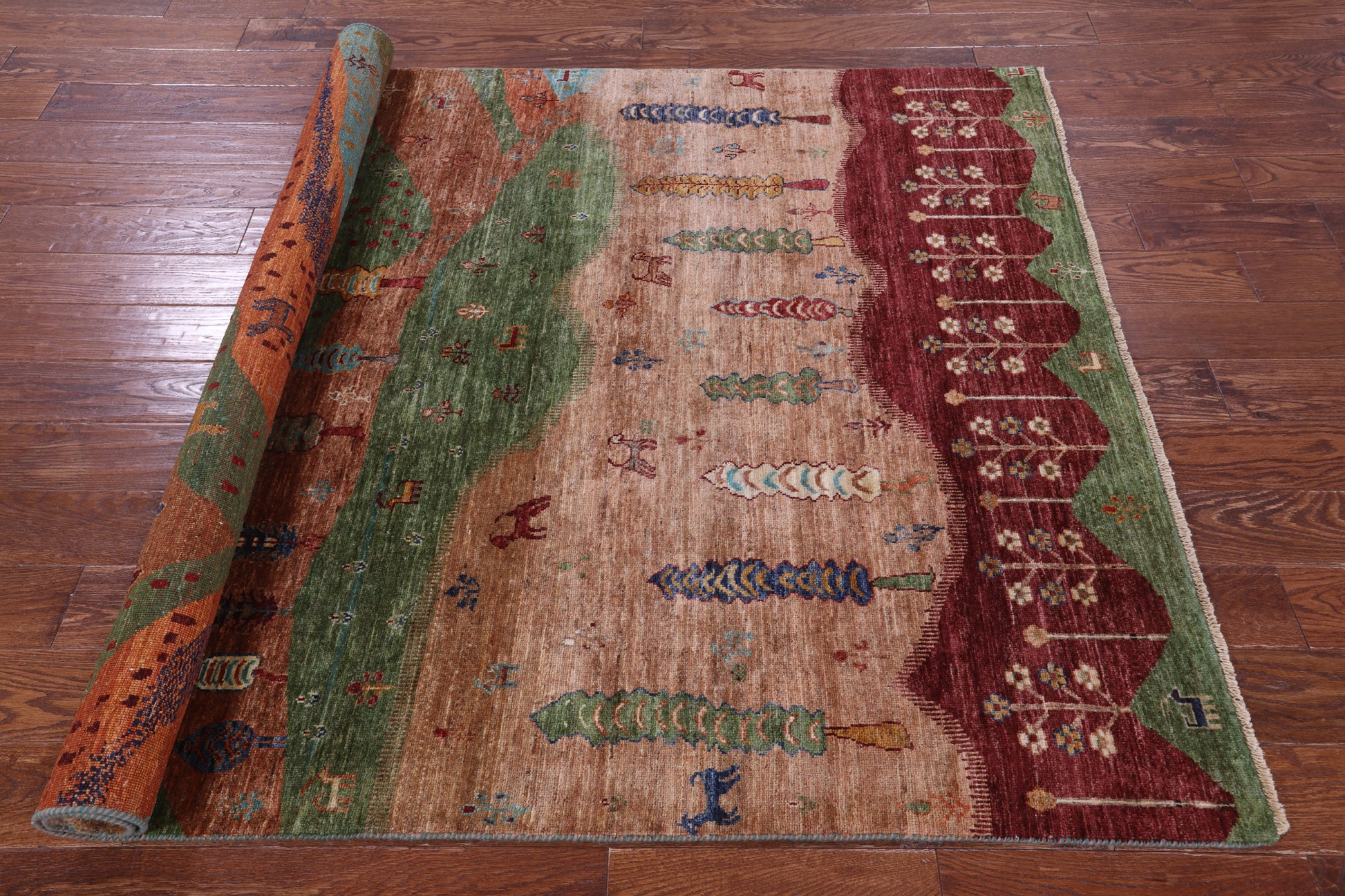 Tribal Persian Gabbeh Hand Knotted Wool Rug - 5' 2" X 6' 9" - Golden Nile