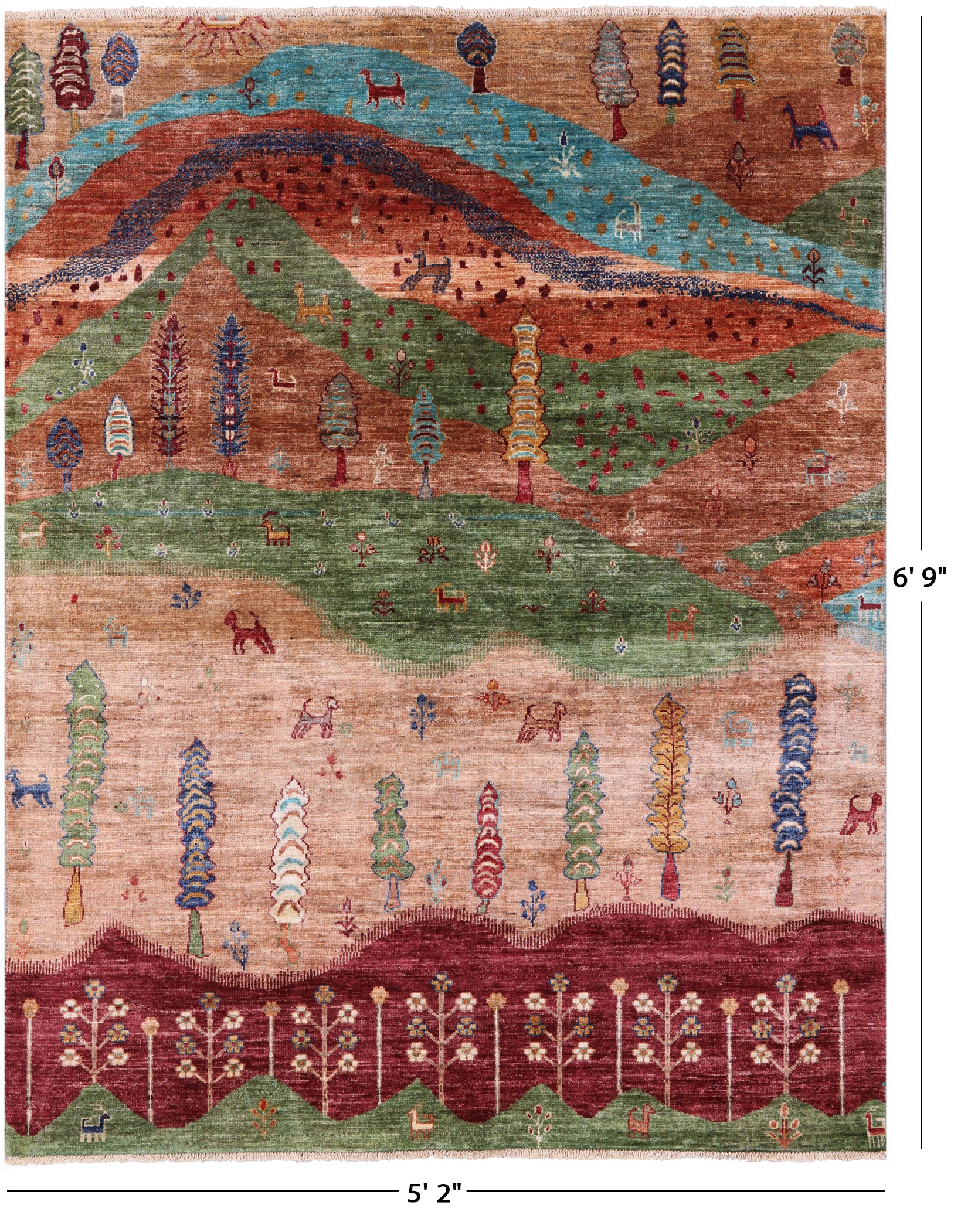 Tribal Persian Gabbeh Hand Knotted Wool Rug - 5' 2" X 6' 9" - Golden Nile