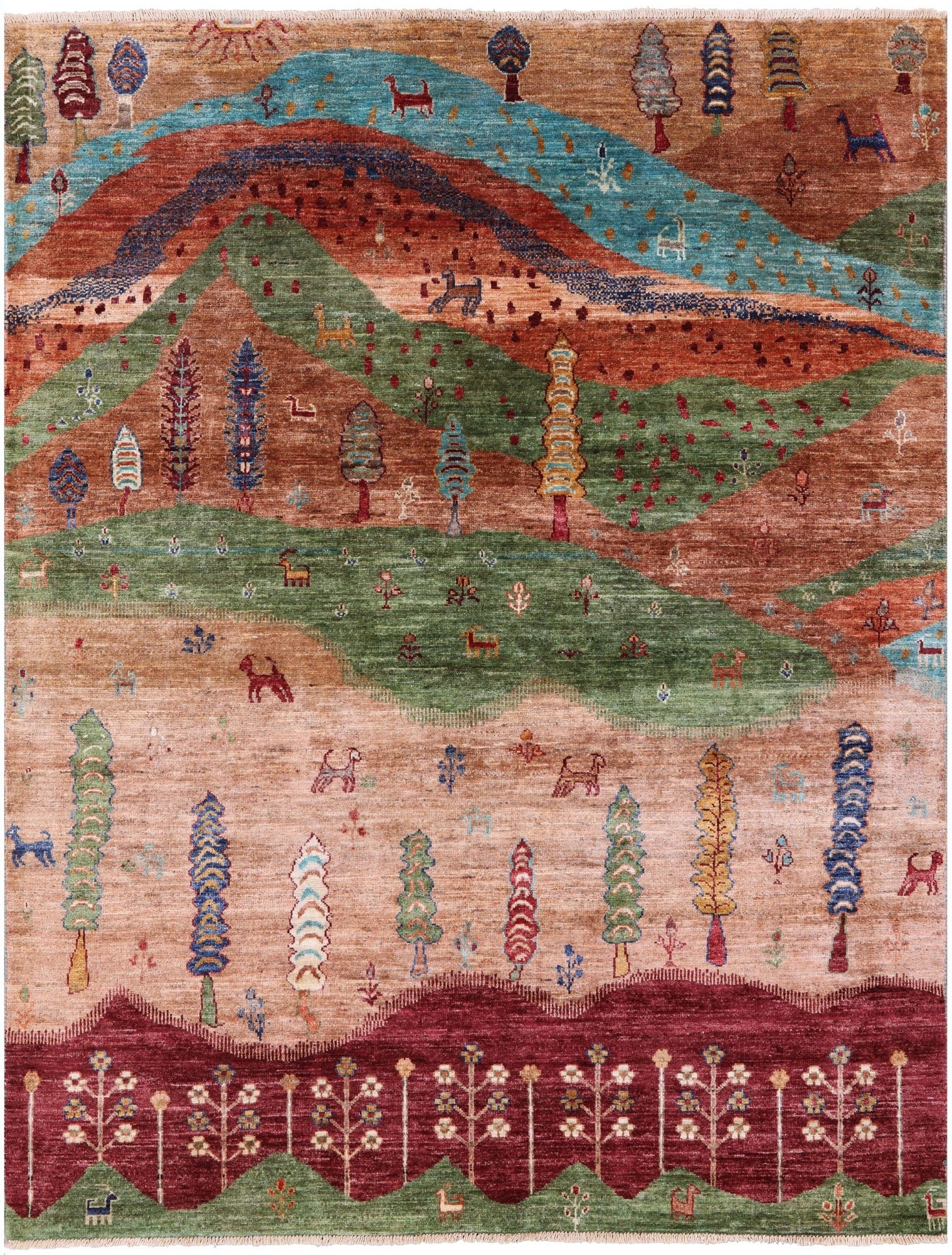 Tribal Persian Gabbeh Hand Knotted Wool Rug - 5' 2" X 6' 9" - Golden Nile