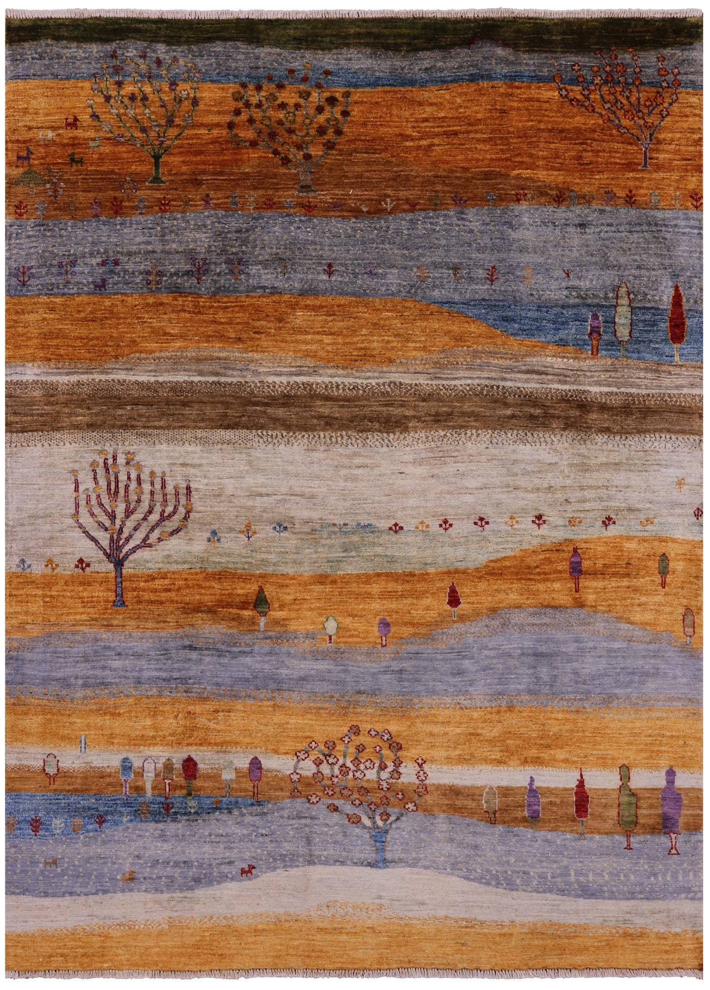 Tribal Persian Gabbeh Hand Knotted Wool Rug - 5' 0" X 6' 8" - Golden Nile
