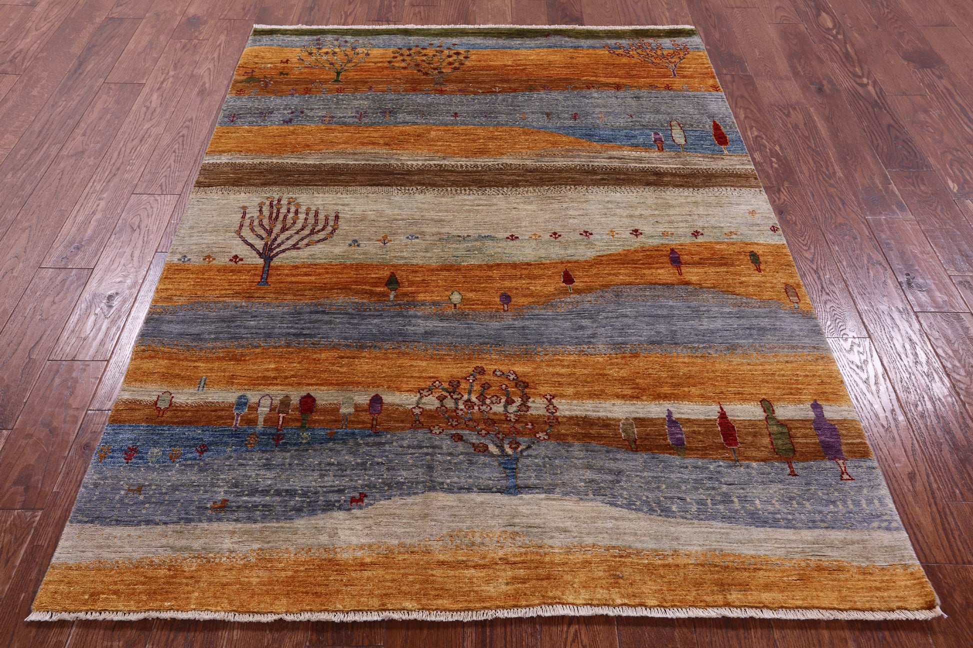 Tribal Persian Gabbeh Hand Knotted Wool Rug - 5' 0" X 6' 8" - Golden Nile