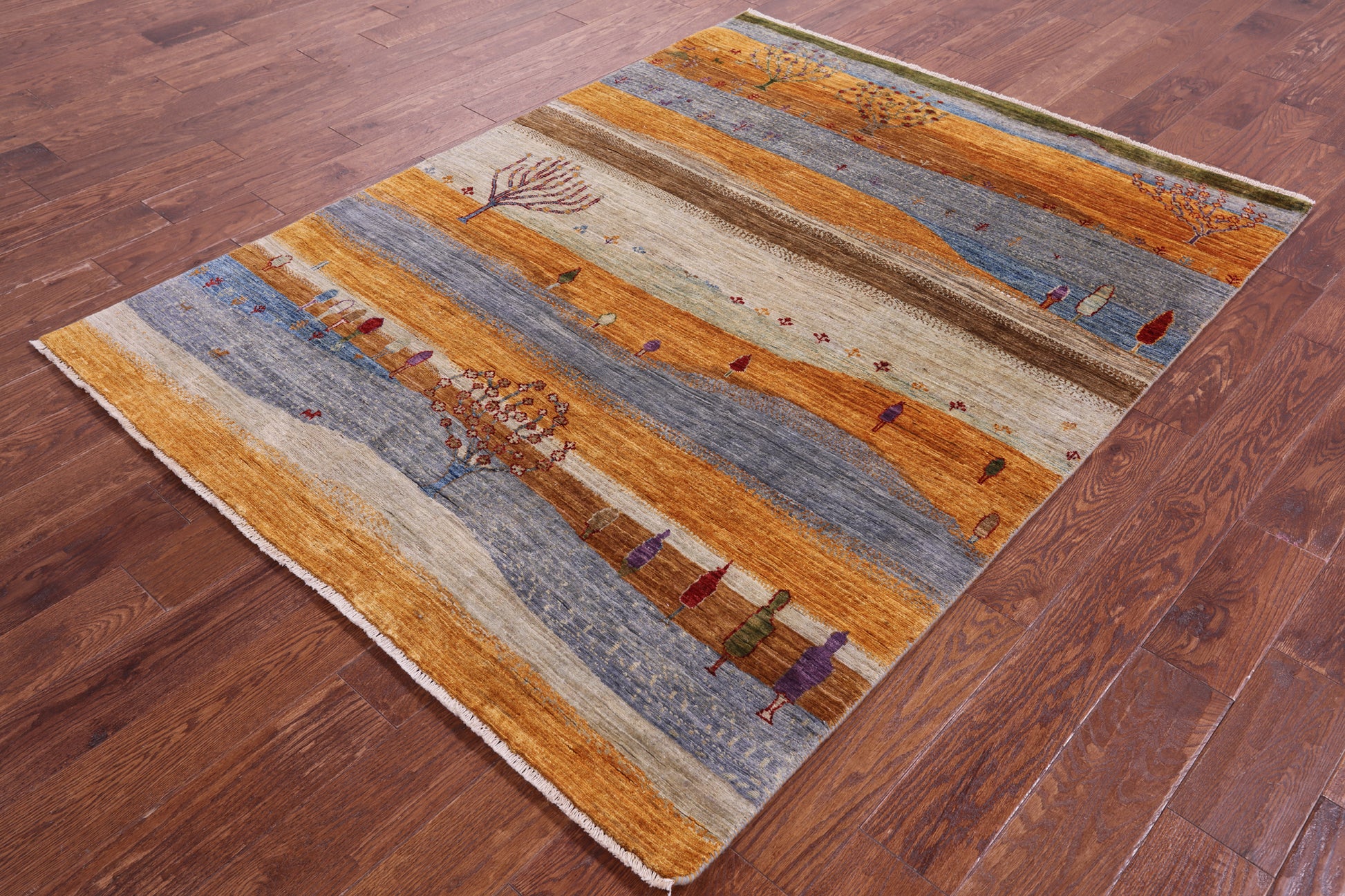 Tribal Persian Gabbeh Hand Knotted Wool Rug - 5' 0" X 6' 8" - Golden Nile