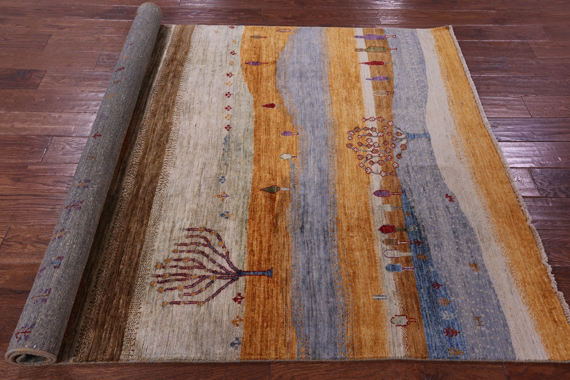 Tribal Persian Gabbeh Hand Knotted Wool Rug - 5' 0" X 6' 8" - Golden Nile