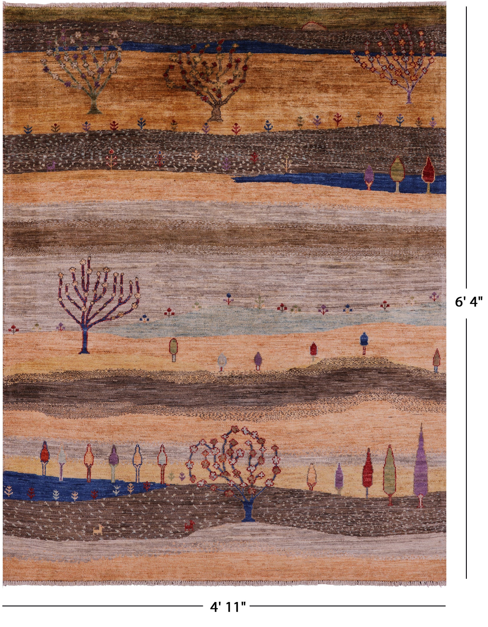 Tribal Persian Gabbeh Hand Knotted Wool Rug - 4' 11" X 6' 4" - Golden Nile