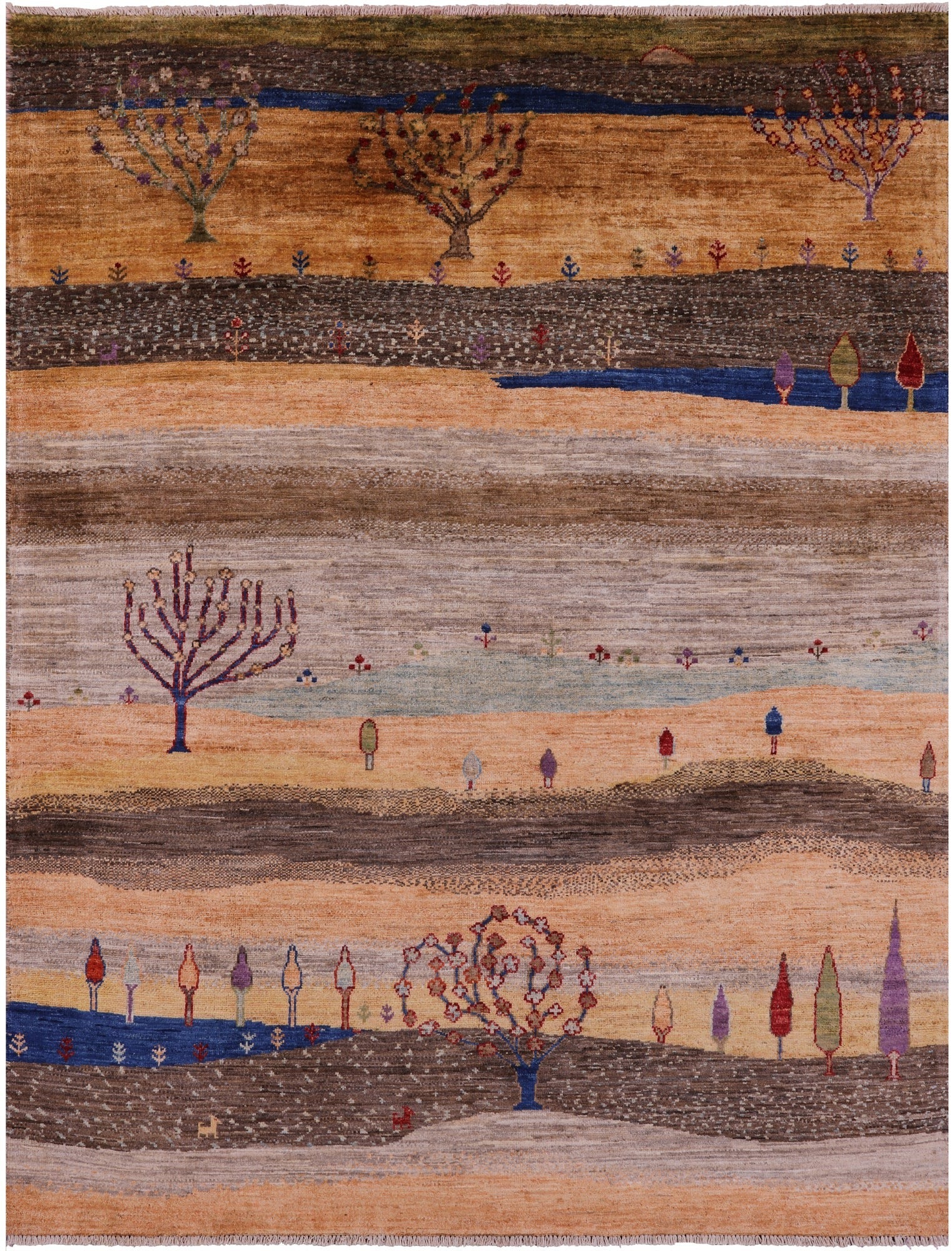 Tribal Persian Gabbeh Hand Knotted Wool Rug - 4' 11" X 6' 4" - Golden Nile