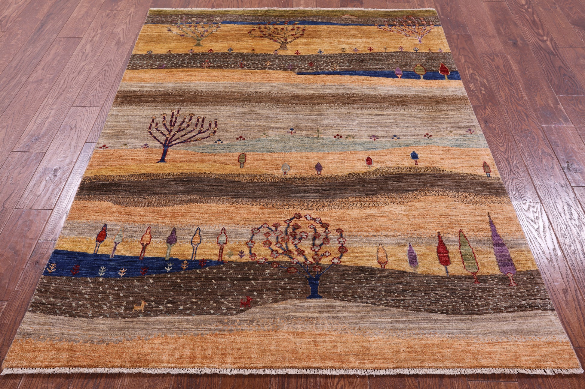 Tribal Persian Gabbeh Hand Knotted Wool Rug - 4' 11" X 6' 4" - Golden Nile