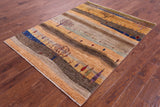 Tribal Persian Gabbeh Hand Knotted Wool Rug - 4' 11" X 6' 4" - Golden Nile