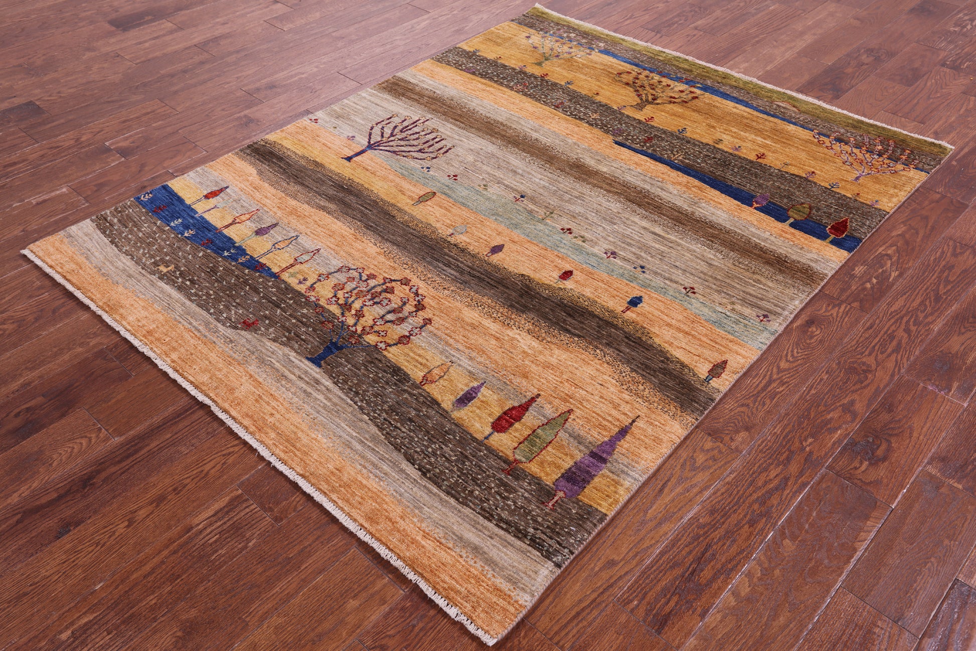 Tribal Persian Gabbeh Hand Knotted Wool Rug - 4' 11" X 6' 4" - Golden Nile
