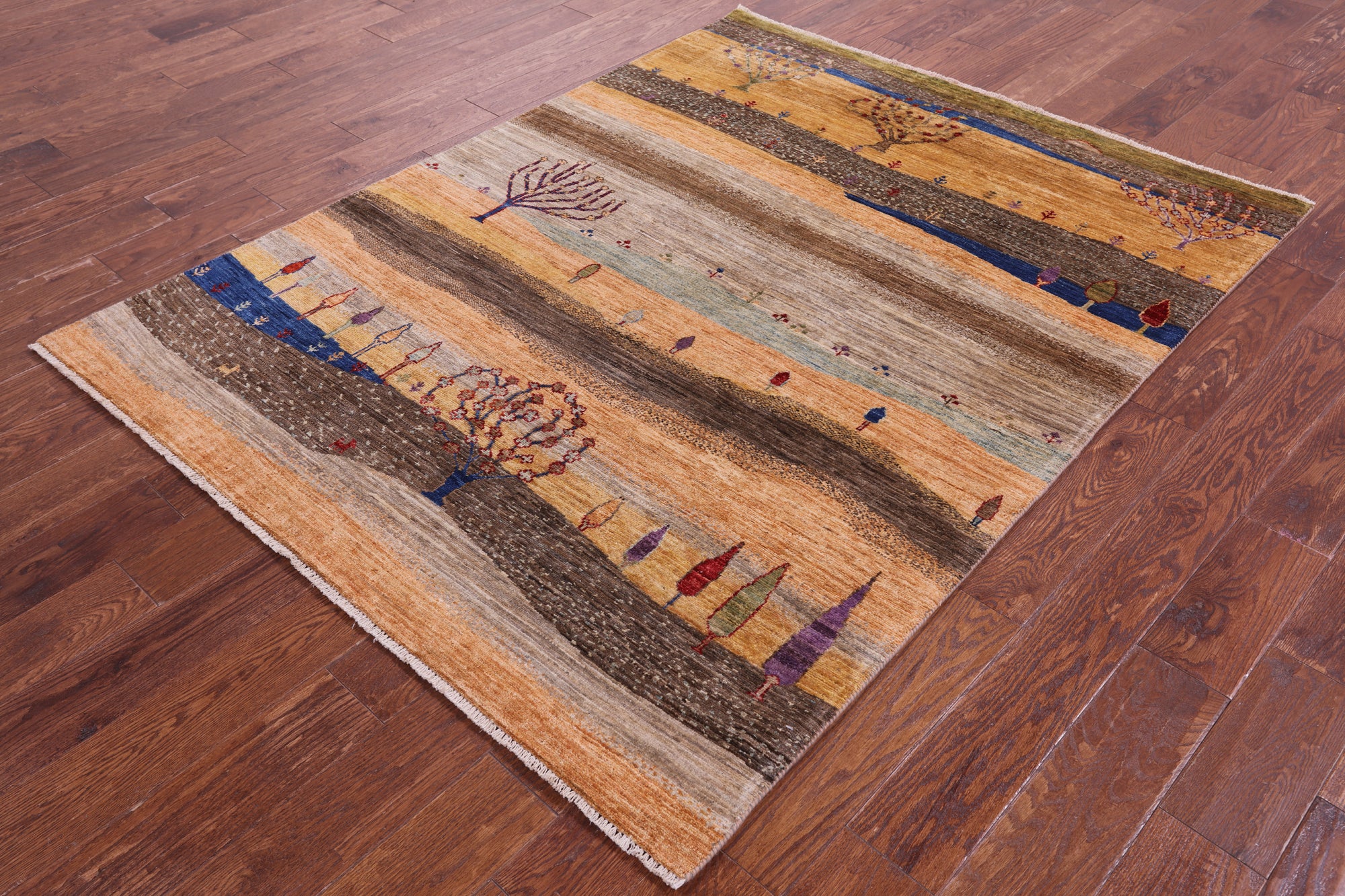 Tribal Persian Gabbeh Hand Knotted Wool Rug - 4' 11" X 6' 4" - Golden Nile