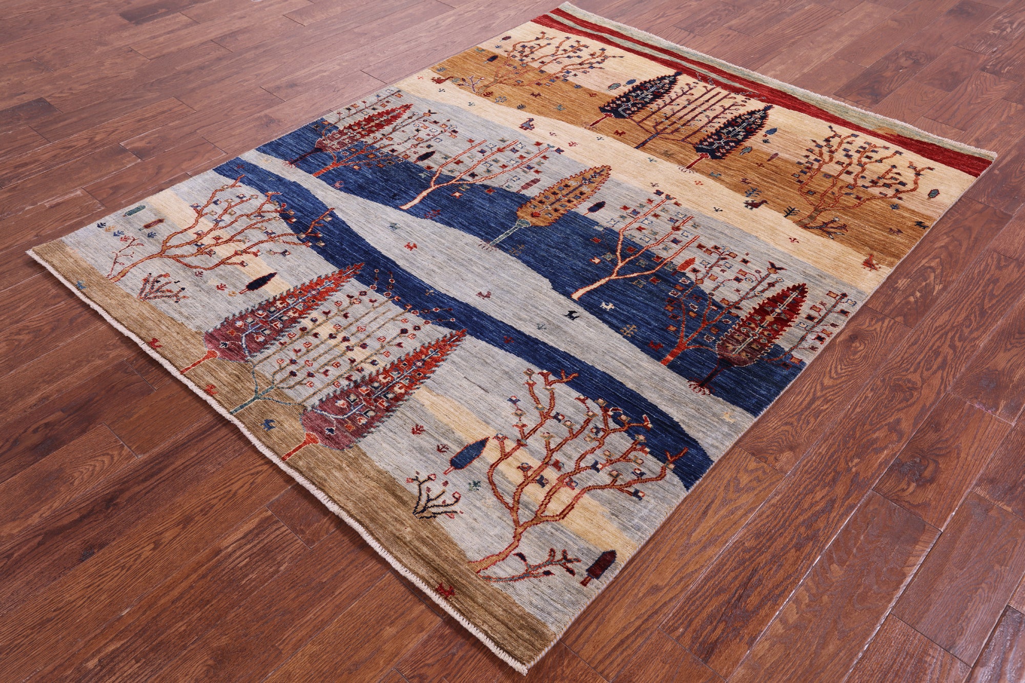 Tribal Persian Gabbeh Hand Knotted Wool Rug - 5' 0" X 6' 5" - Golden Nile