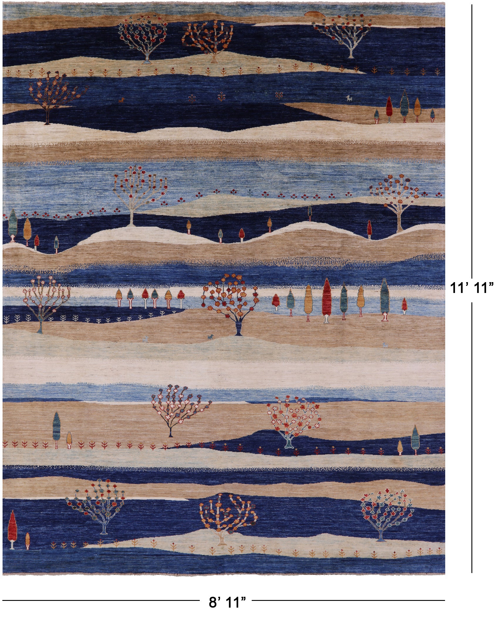 Tribal Persian Gabbeh Hand Knotted Wool Rug - 8' 11" X 11' 11" - Golden Nile