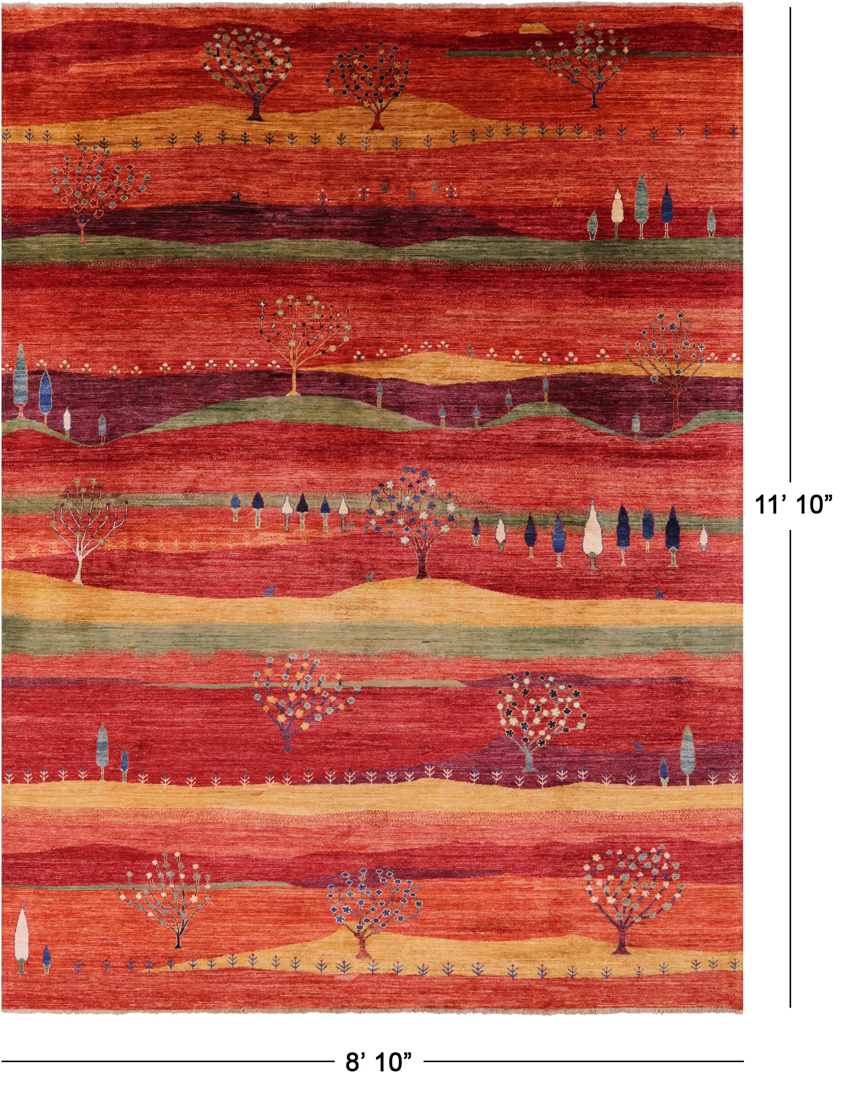 Tribal Persian Gabbeh Hand Knotted Wool Rug - 8' 10" X 11' 10" - Golden Nile