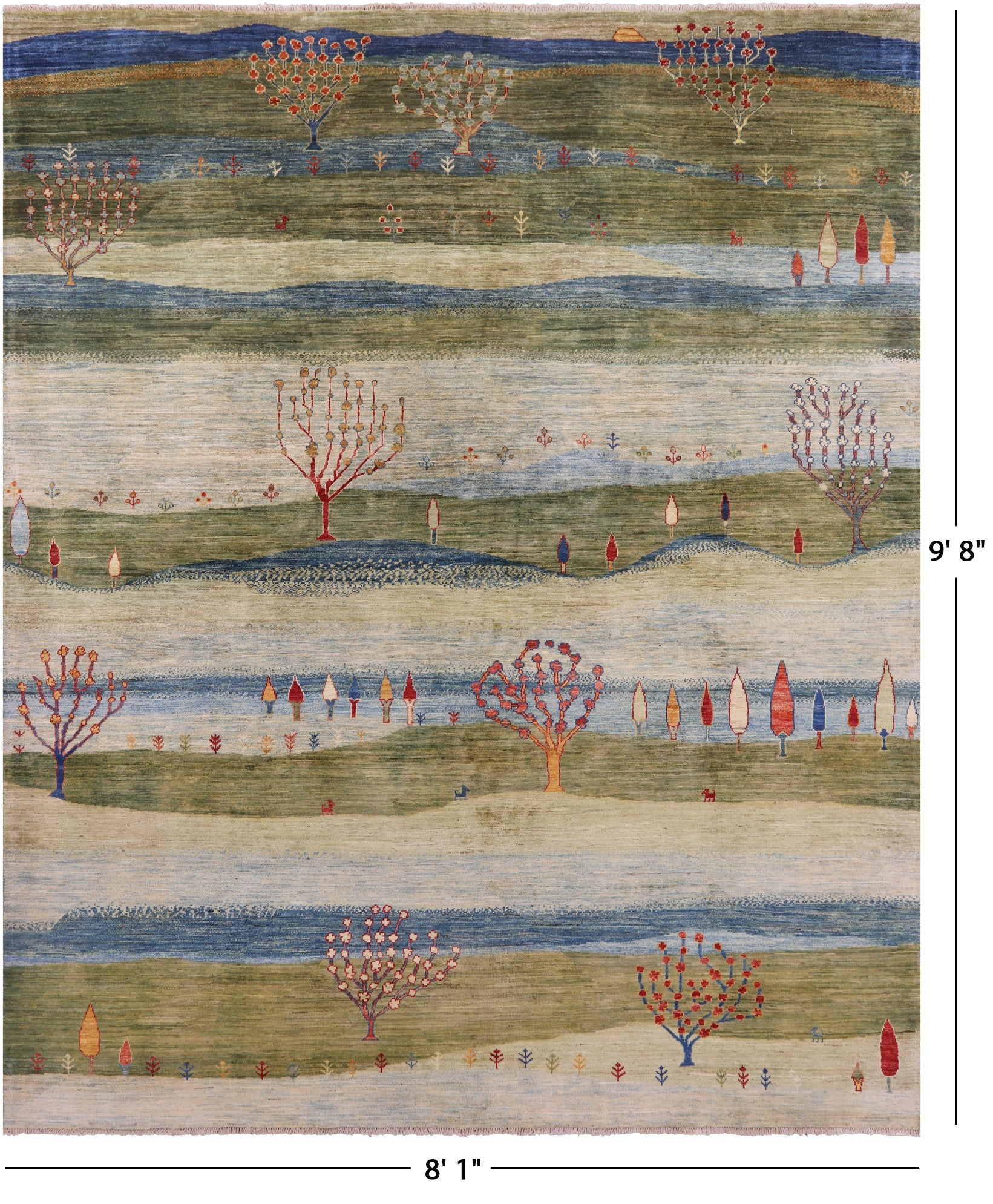 Tribal Persian Gabbeh Hand Knotted Wool Rug - 8' 1" X 9' 8" - Golden Nile