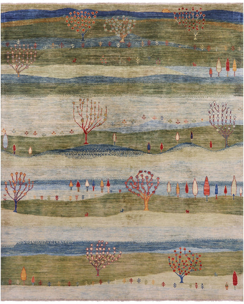 Tribal Persian Gabbeh Hand Knotted Wool Rug - 8' 1" X 9' 8" - Golden Nile