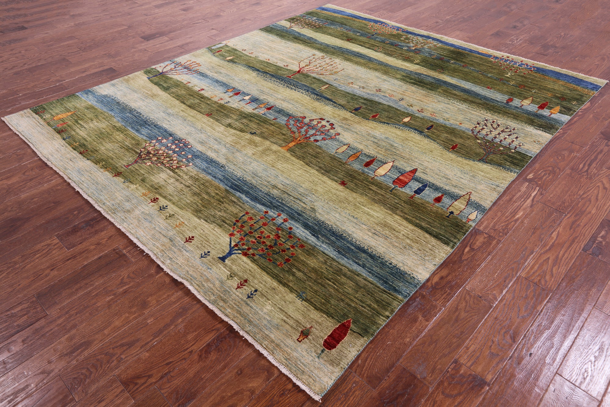 Tribal Persian Gabbeh Hand Knotted Wool Rug - 8' 1" X 9' 8" - Golden Nile