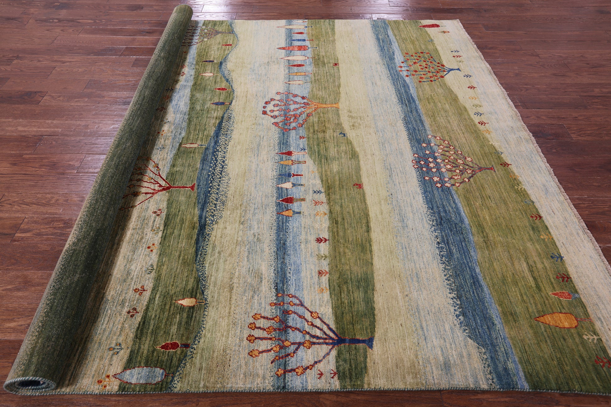 Tribal Persian Gabbeh Hand Knotted Wool Rug - 8' 1" X 9' 8" - Golden Nile