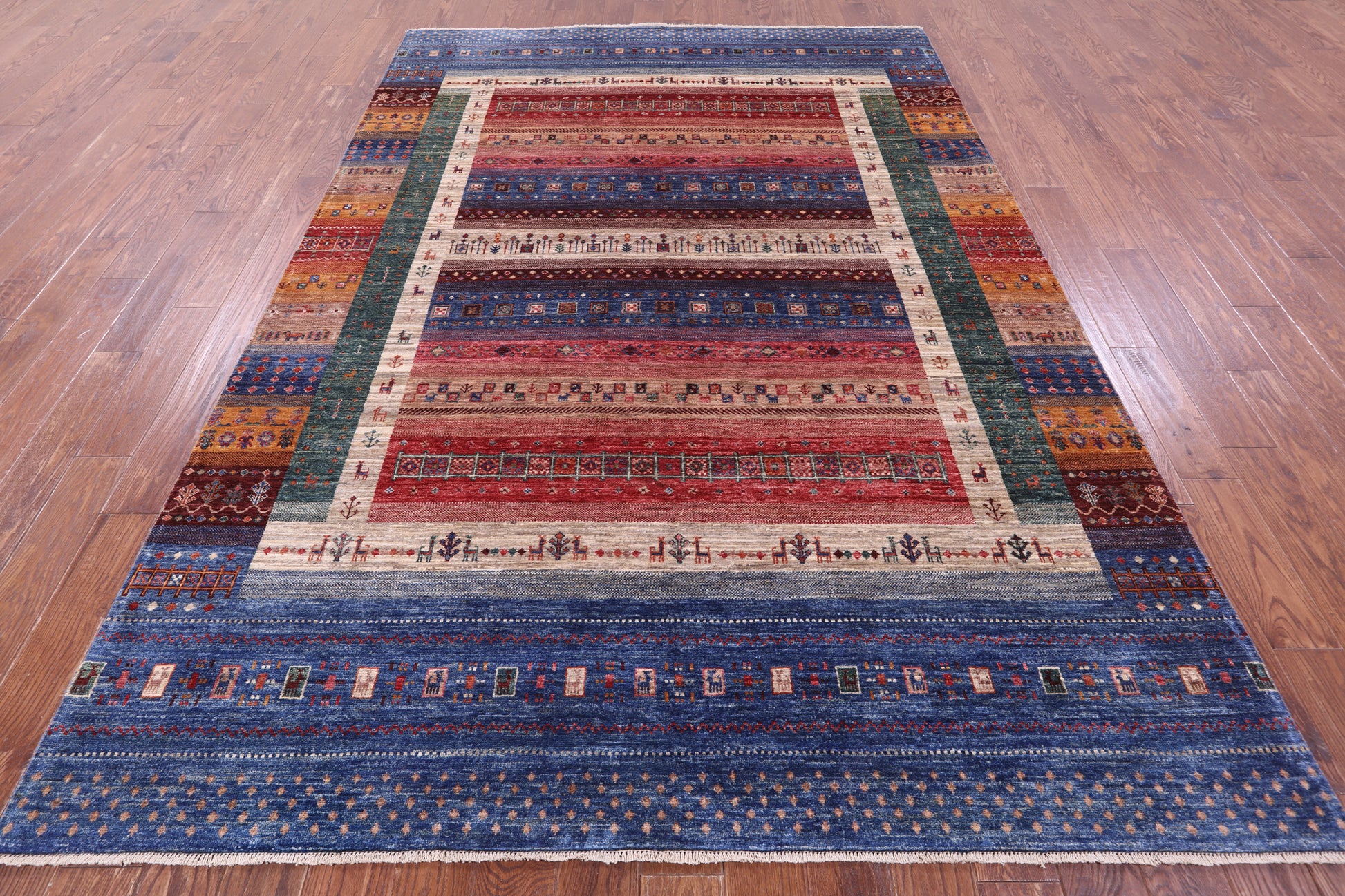 Tribal Persian Gabbeh Hand Knotted Wool Rug - 7' 0" X 10' 2" - Golden Nile