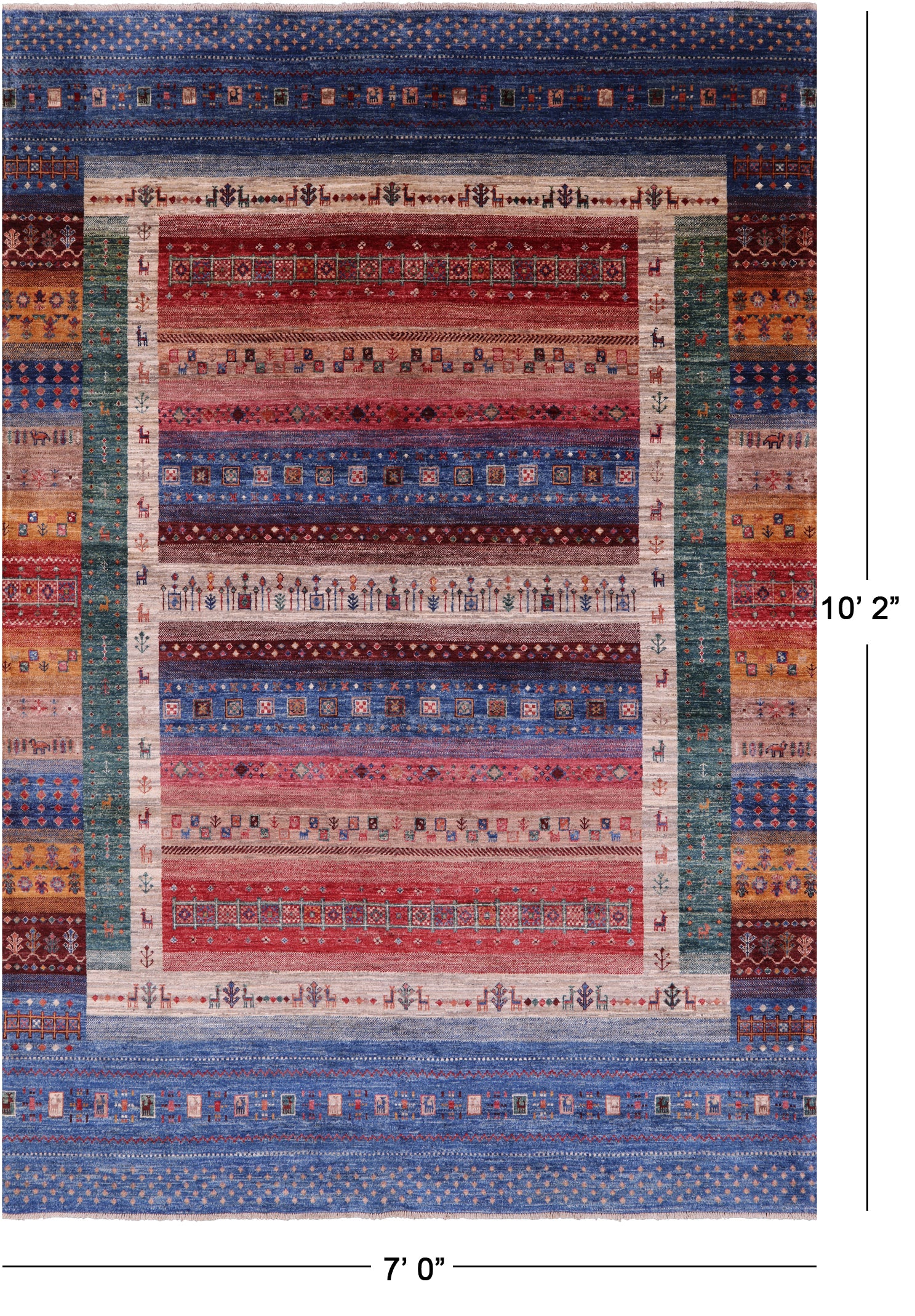 Tribal Persian Gabbeh Hand Knotted Wool Rug - 7' 0" X 10' 2" - Golden Nile