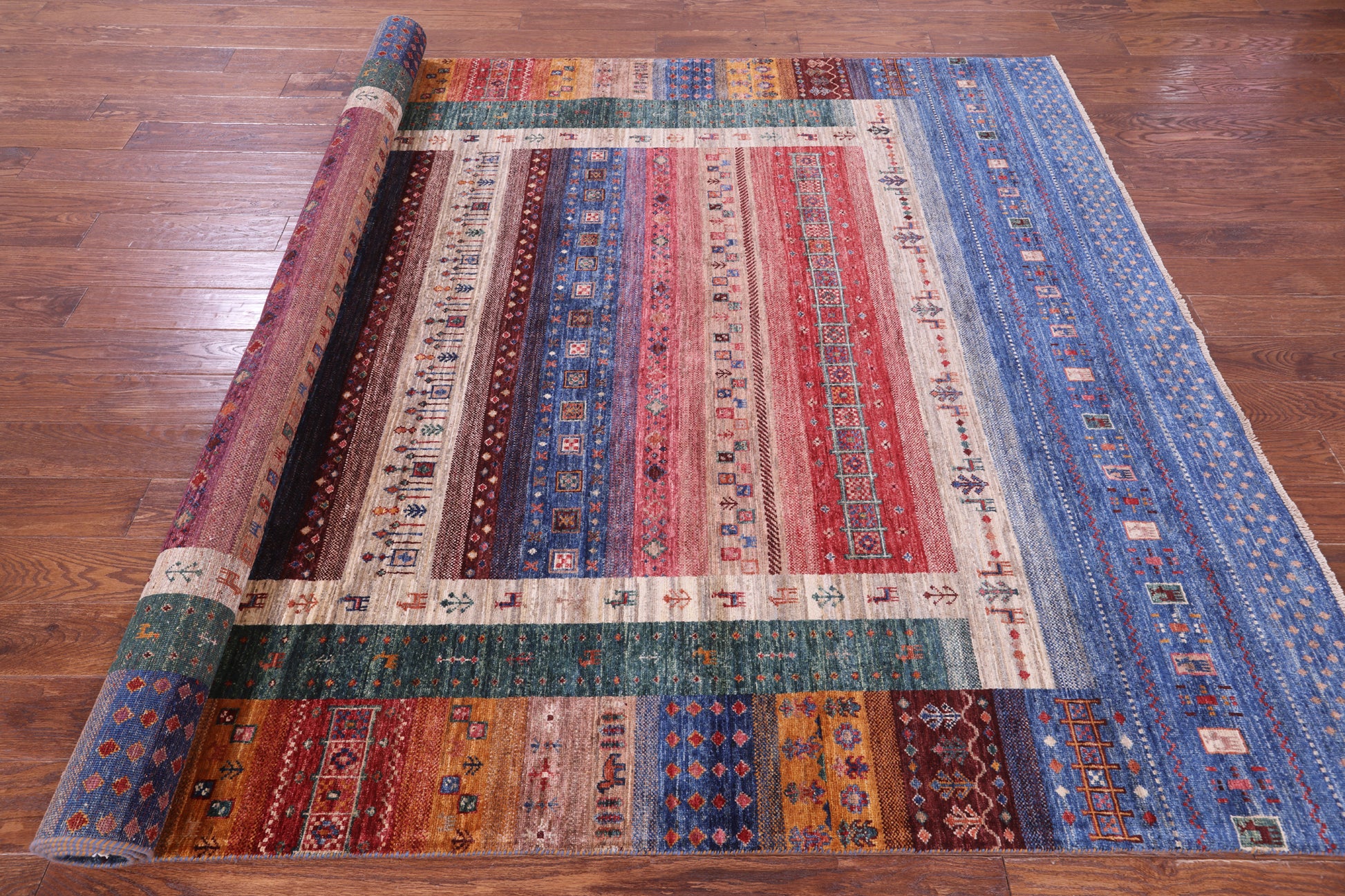 Tribal Persian Gabbeh Hand Knotted Wool Rug - 7' 0" X 10' 2" - Golden Nile