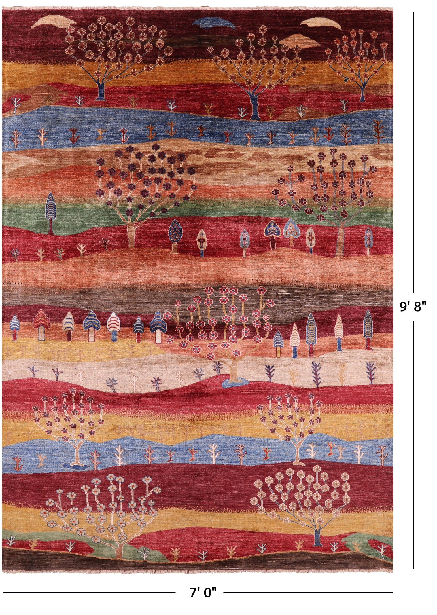 Tribal Persian Gabbeh Hand Knotted Wool Rug - 7' 0" X 9' 8" - Golden Nile