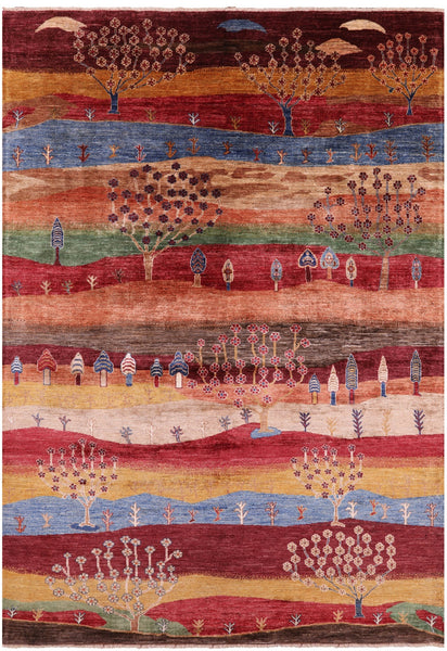 Tribal Persian Gabbeh Hand Knotted Wool Rug - 7' 0" X 9' 8" - Golden Nile
