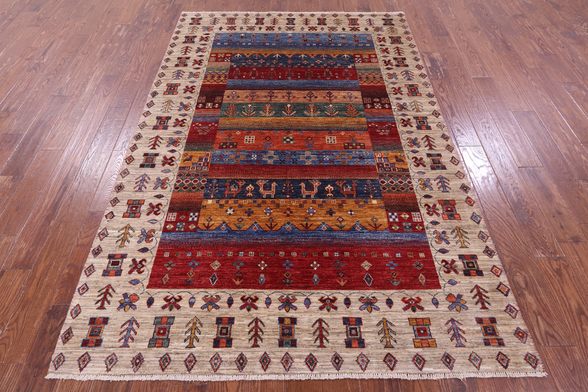 Tribal Persian Gabbeh Hand Knotted Wool Rug - 5' 7" X 8' 2" - Golden Nile