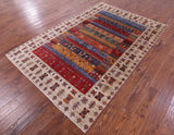 Tribal Persian Gabbeh Hand Knotted Wool Rug - 5' 7" X 8' 2" - Golden Nile