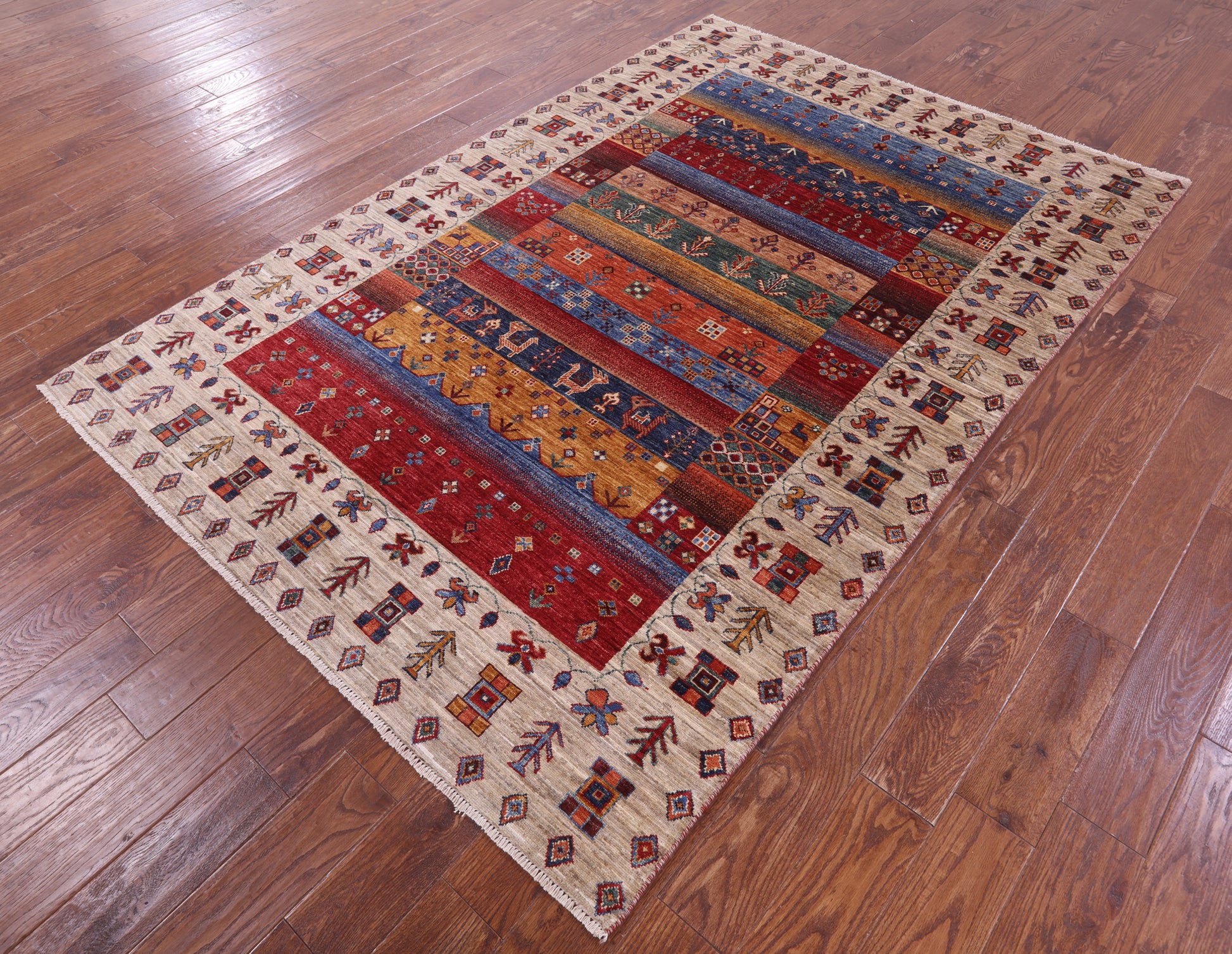 Tribal Persian Gabbeh Hand Knotted Wool Rug - 5' 7" X 8' 2" - Golden Nile