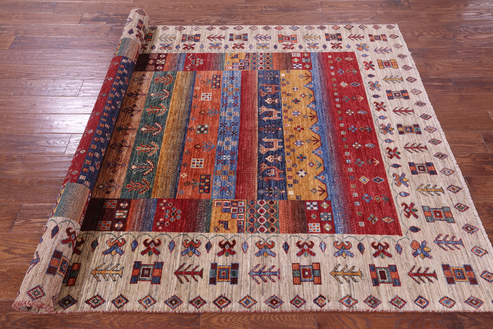 Tribal Persian Gabbeh Hand Knotted Wool Rug - 5' 7" X 8' 2" - Golden Nile